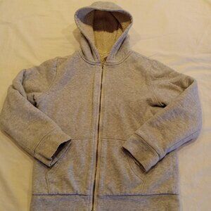 Old Navy Boy's ize 10-12 Gray Full Zip Hooded Faux Fur Lined Sweatshirt Hoodie